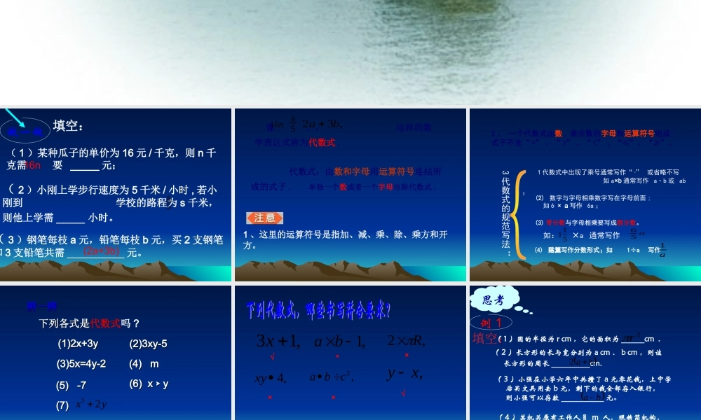 七年级数学第四章代数式课件浙教版 课件