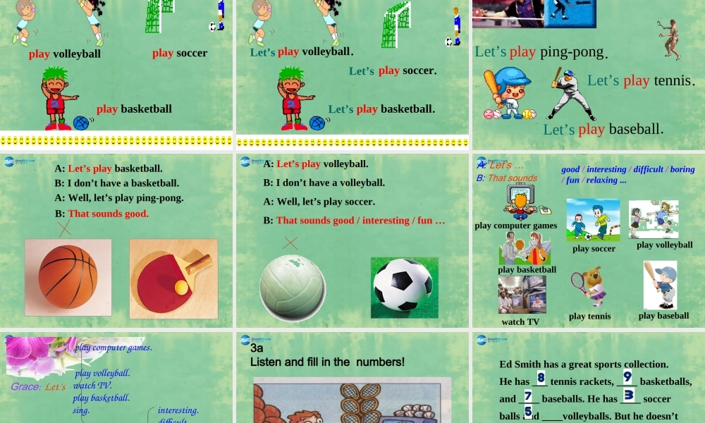 新疆生产建设兵团第五师八十六团一中七年级英语上册 Unit 5 Do you have a soccer ball？Section B课件 (新版)人教新目标版 课件