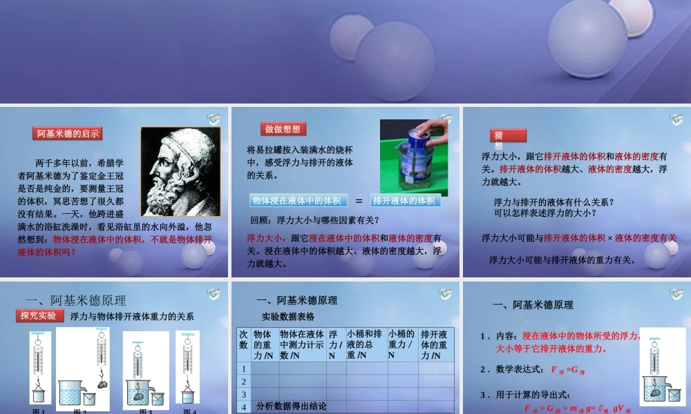 吉林省汪清县八年级物理下册 10.2 阿基米德原理课件 (新版)新人教版 课件