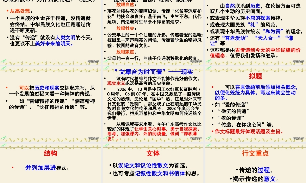 广东省高考作文 传递 作文讲评课件