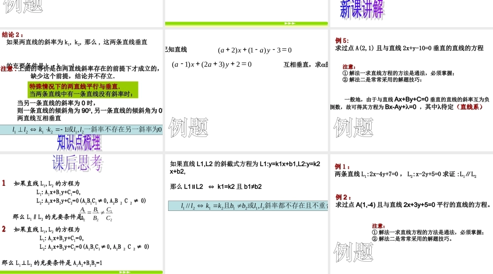数学人教版必修2A 两条直线平行与垂直的判定ppt 课件