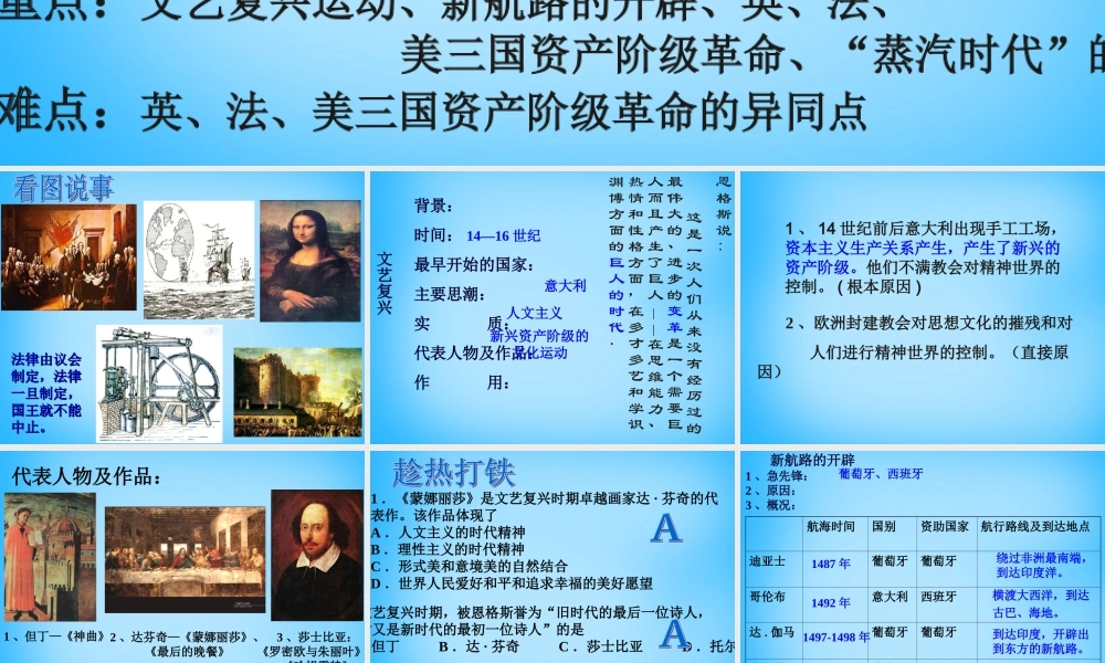 中考历史第一轮考点冲刺复习 九上 第四单元 步入近代课件 新人教版 课件