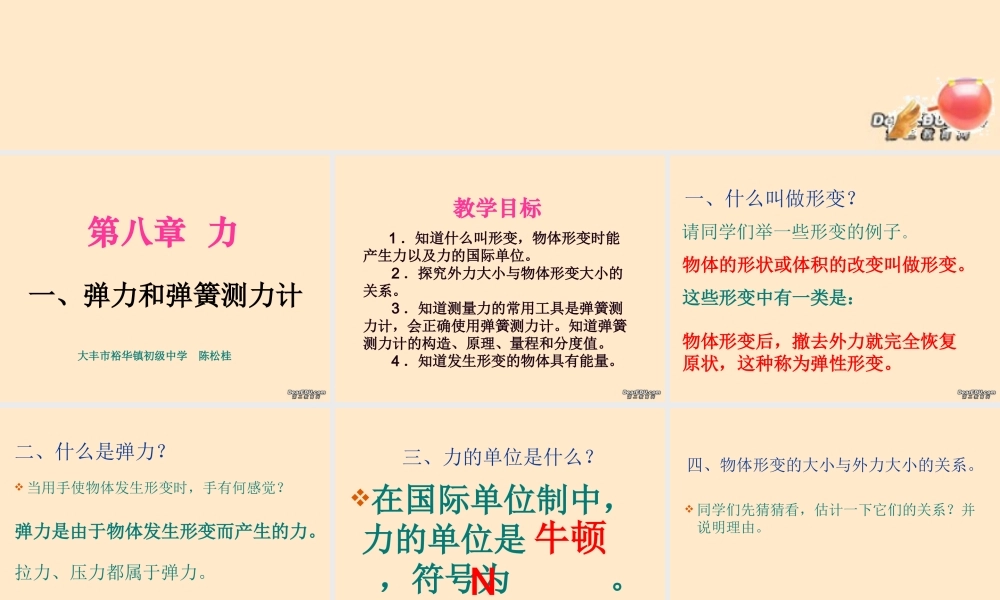 弹力 江苏省八年级物理弹力和弹簧测力计课件(含视频文件)苏教版 江苏省八年级物理弹力和弹簧测力计课件(含视频文件)苏教版