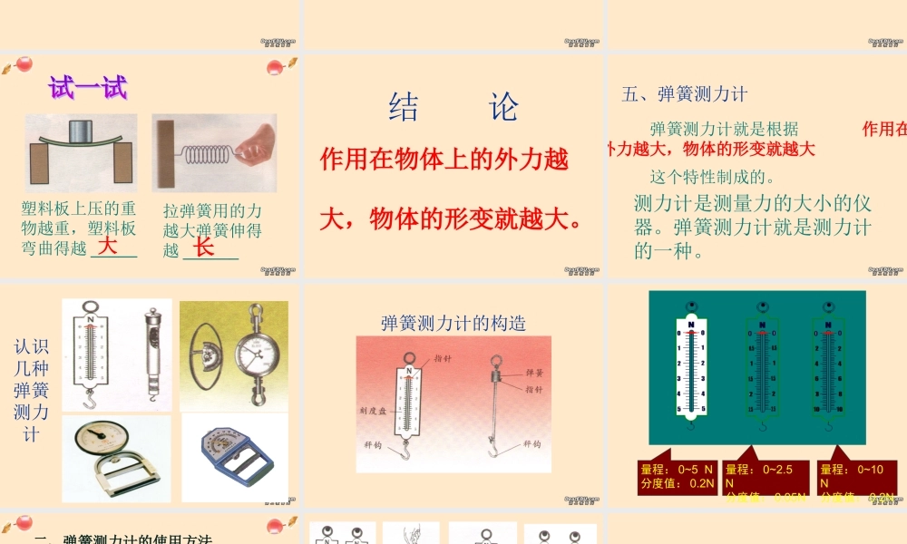 弹力 江苏省八年级物理弹力和弹簧测力计课件(含视频文件)苏教版 江苏省八年级物理弹力和弹簧测力计课件(含视频文件)苏教版