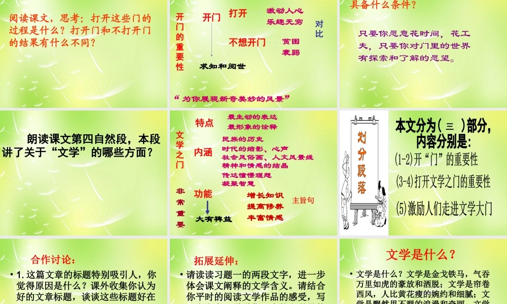 中学七年级语文上册 1 为你打开一扇门课件 (新版)苏教版 课件