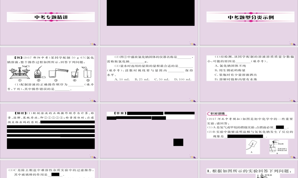 中考化学复习 第二编 重点题型突破篇 专题6 教材基础实验题(精讲)课件