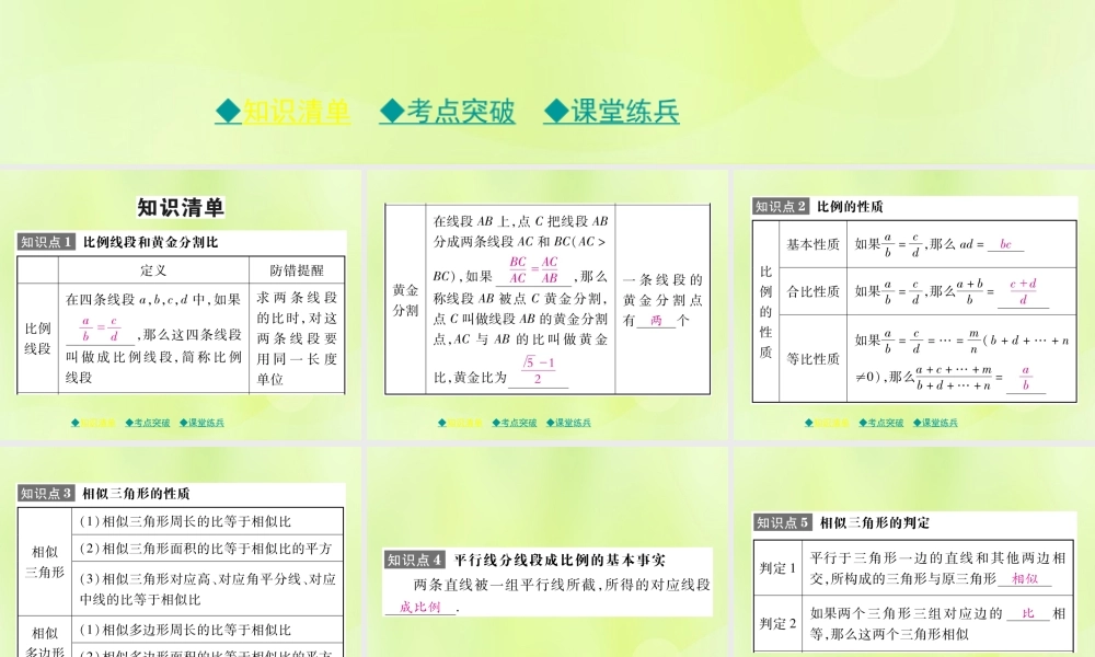 中考数学总复习 第一部分 考点梳理 第五章 图形的变换 第27课时 相似三角形课件