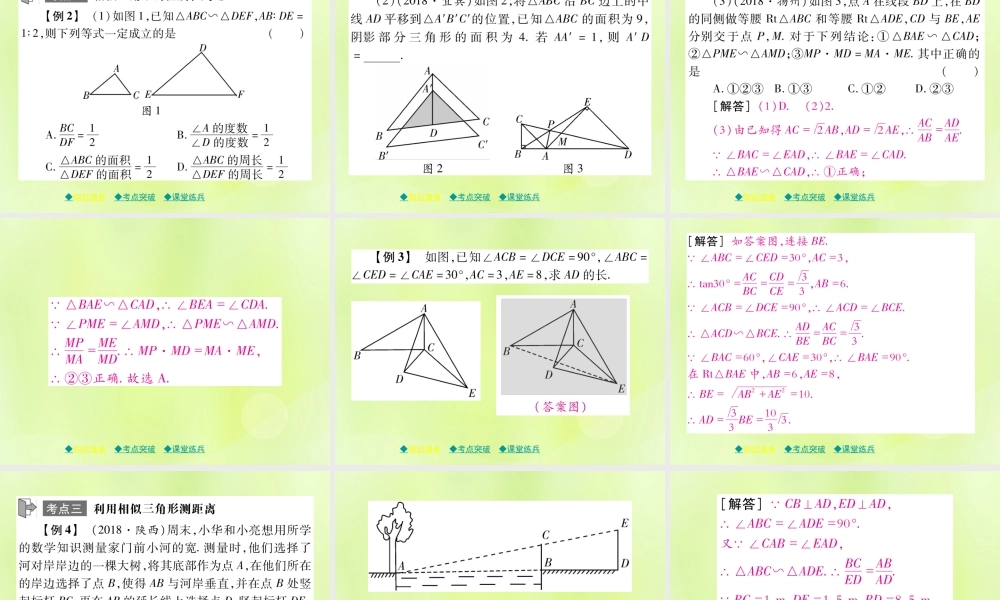 中考数学总复习 第一部分 考点梳理 第五章 图形的变换 第27课时 相似三角形课件
