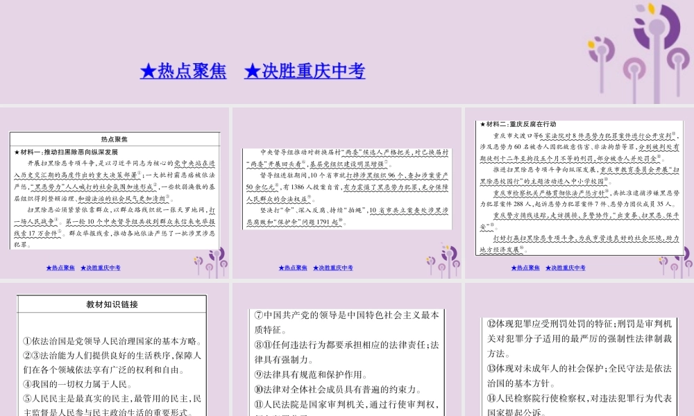 决胜中考道德与法治热点专题复习 专题二 落实依法治国 开展扫黑除恶专项斗争课件