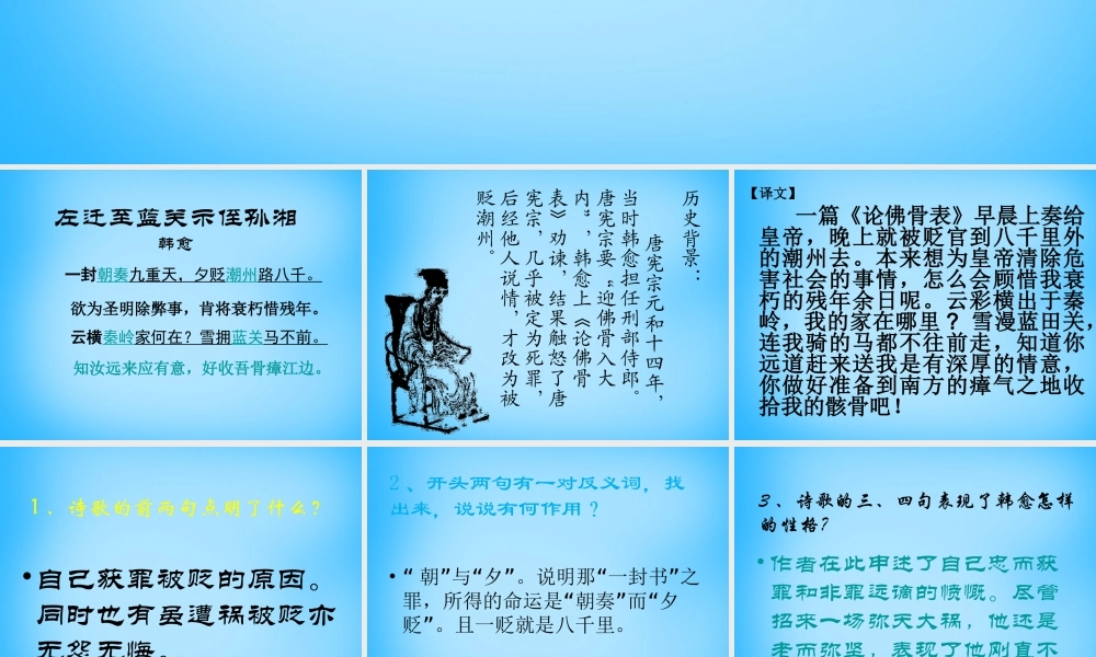 九年级语文下册 30(诗词五首)左迁至蓝关示侄孙湘课件2 语文版 课件