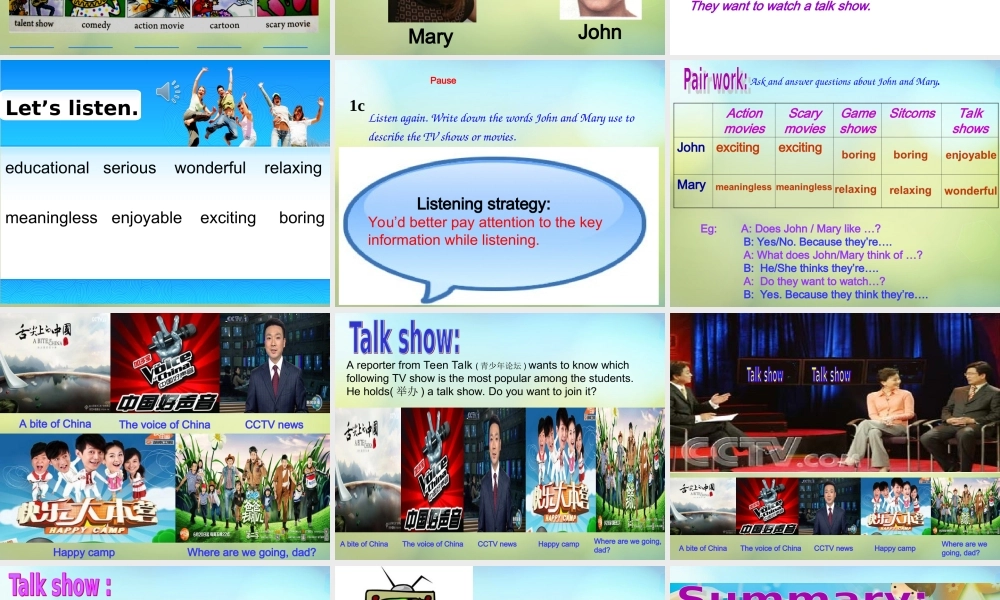 八年级英语上册(Unit 5 Do you want to watch a game show Section B(1a 1d))课件 (新版)人教新目标版 课件