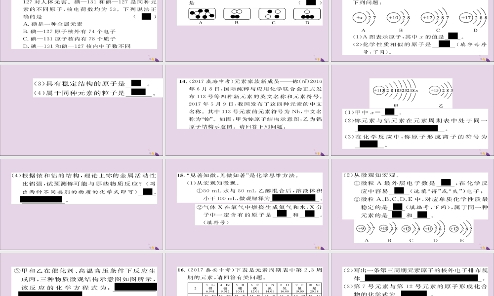 中考化学复习 第一编 教材知识梳理篇 模块二 物质构成的奥秘 课时9 物质构成的微粒、元素课件