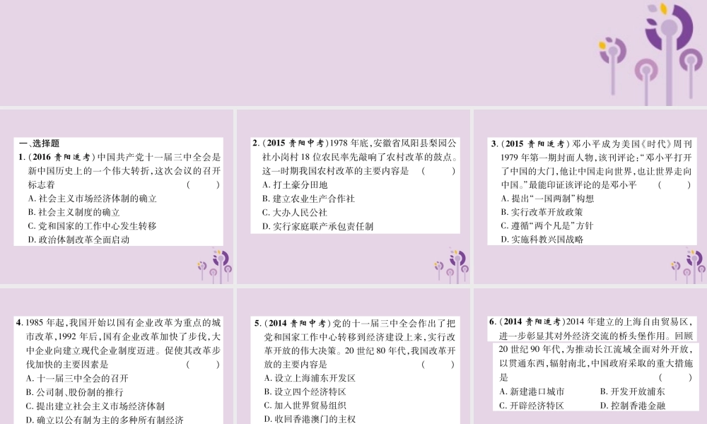 中考历史总复习 第一编 教材知识速查篇 模块二 中国现代史 第11讲 中国特色社会主义道路(精练)课件