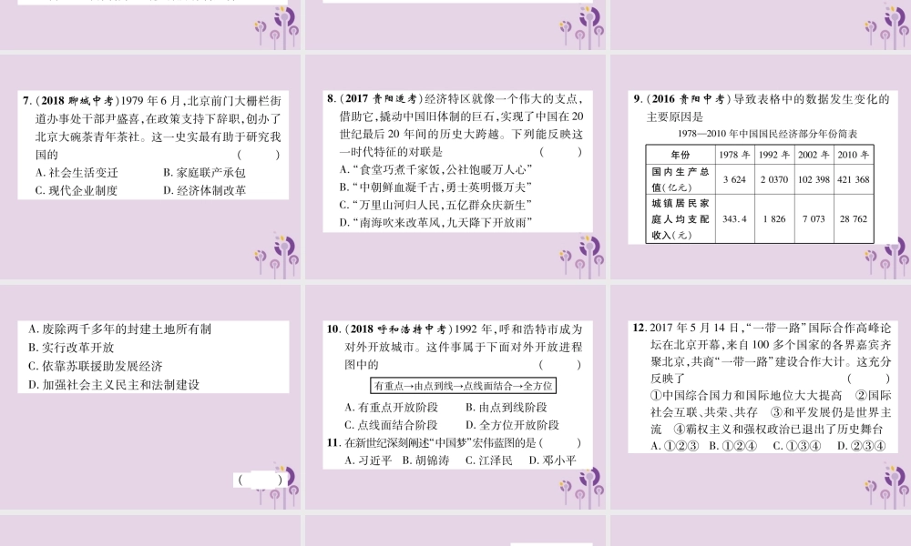 中考历史总复习 第一编 教材知识速查篇 模块二 中国现代史 第11讲 中国特色社会主义道路(精练)课件