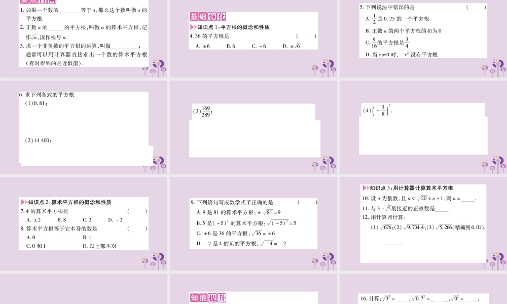 八年级数学上册 第11章 数的开方 11.1 平方根与立方根 11.1.1 平方根作业课件 (新版)华东师大版 课件