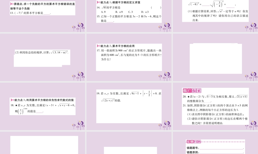 八年级数学上册 第11章 数的开方 11.1 平方根与立方根 11.1.1 平方根作业课件 (新版)华东师大版 课件