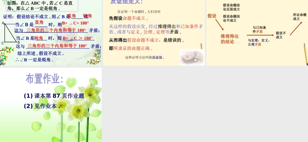 八年级数学下册 4.4(反证法)课件 浙教版 课件