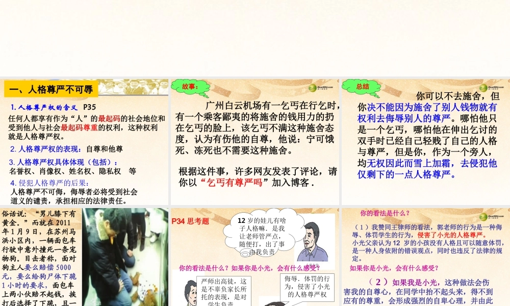 八年级政治下册 第四课第一框人人享有人格尊严权课件 新人教版 课件