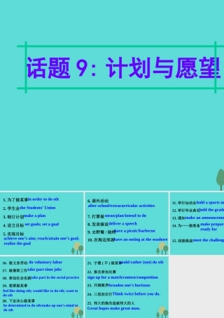 名师指津高三英语二轮复习 第四部分 附录一 24个话题写作必备语块 话题9 计划与愿望课件