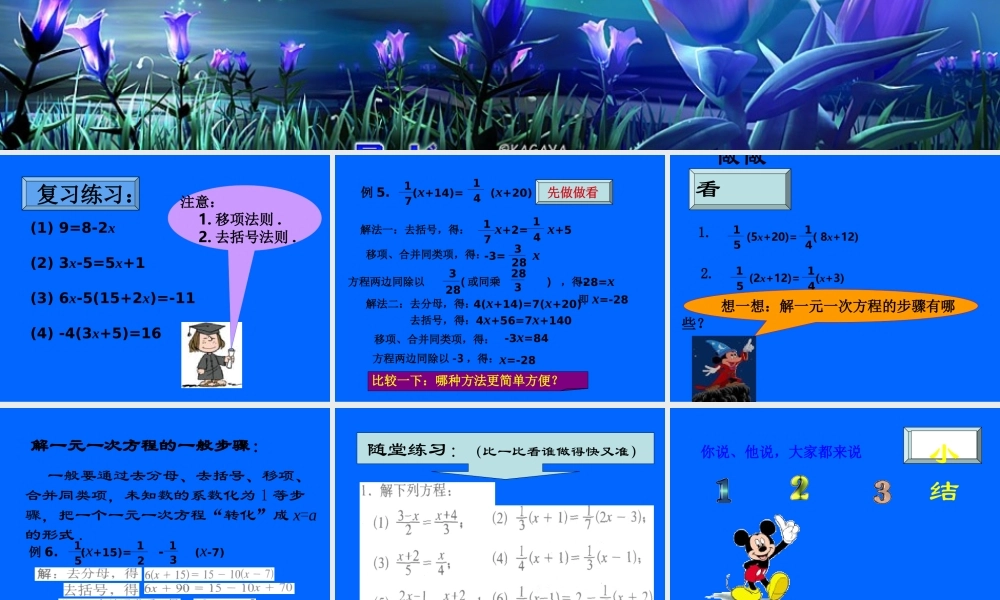 七年级数学解一元一次方程的算法课件(4)湘教版 课件