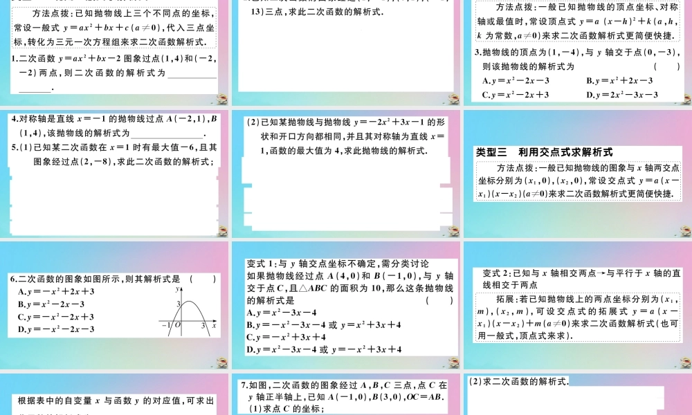 九年级数学上册 第22章(二次函数)微专题 二次函数解析式的求法作业课件 (新版)新人教版 课件