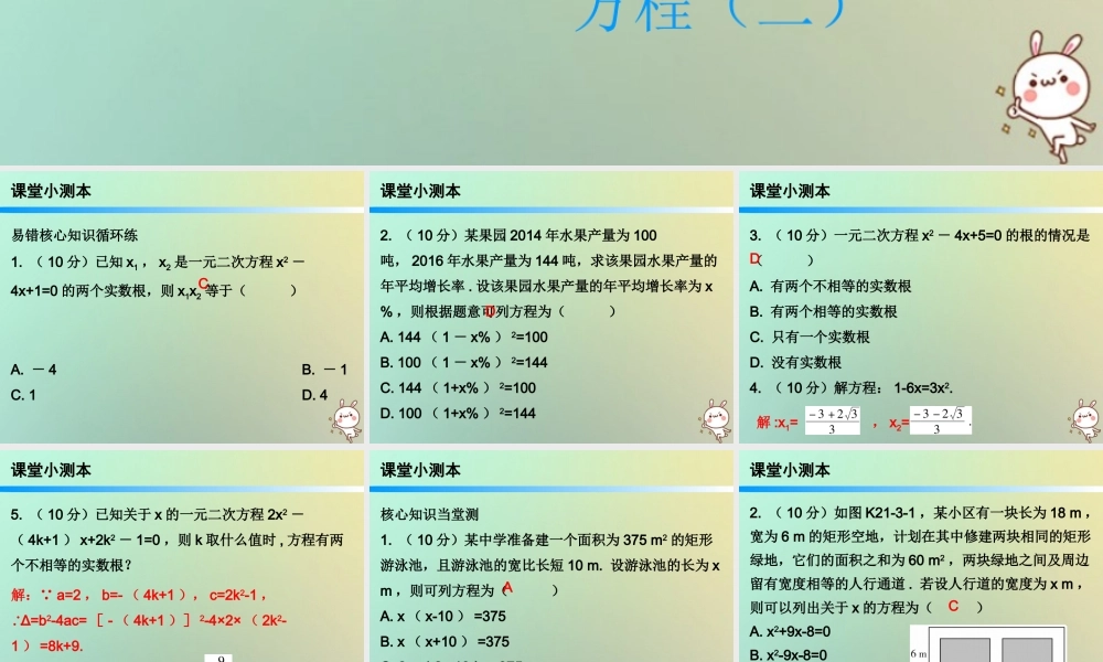 九年级数学上册 第二十一章 一元二次方程 213 实际问题与一元二次方程 第2课时 实际问题与一元二次方程(二)(小册子)课件 (新版)新人教版 课件