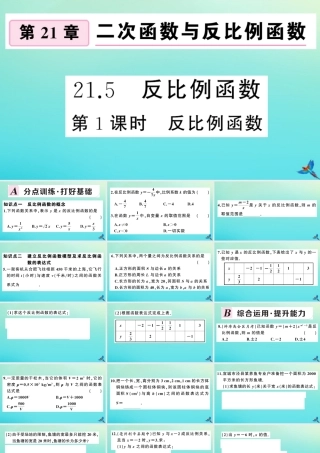 九年级数学上册 第21章 二次函数与反比例函数 215 反比例函数 第1课时 反比例函数作业课件 (新版)沪科版 课件