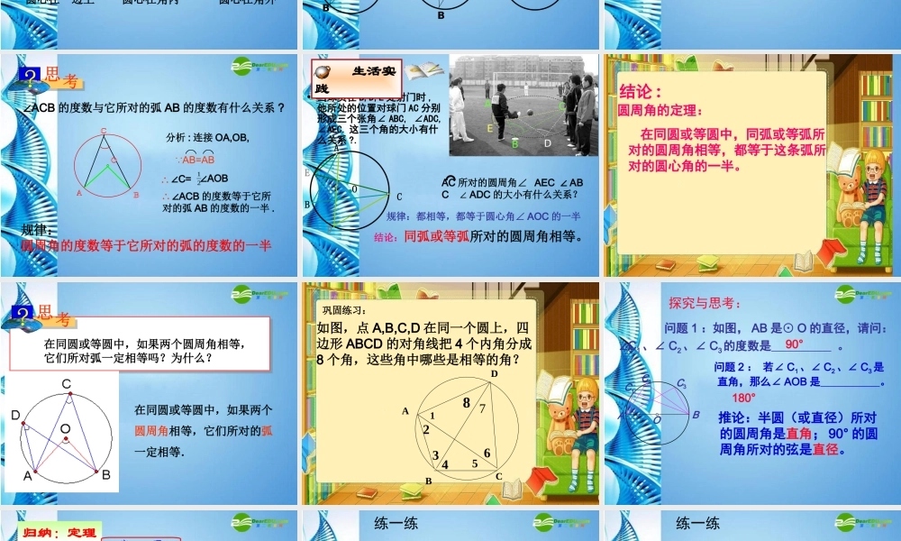 九年级数学上册 第24章1圆周角定理课件 人教新课标版 课件
