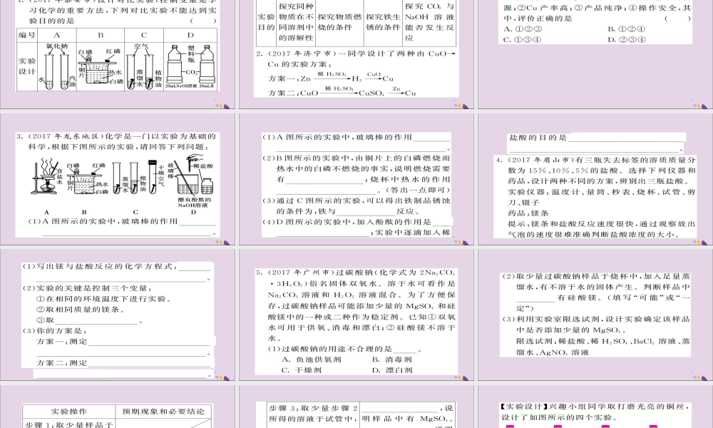 中考化学总复习 第二轮 专题训练 提升能力 专题六 实验探究练习课件