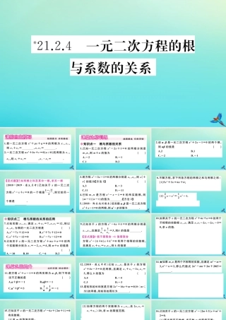 九年级数学上册 第21章 一元二次方程 2124 一元二次方程的根与系数的关系作业课件 (新版)新人教版 课件