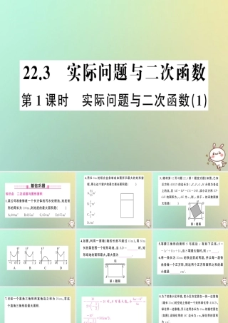九年级数学上册 第二十二章 二次函数 223 实际问题与二次函数 第1课时 实际问题与二次函数(1)习题课件 (新版)新人教版 课件