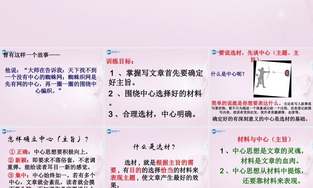 山东省泰安市八年级语文上册 围绕中心 精心选材课件 新人教版 课件