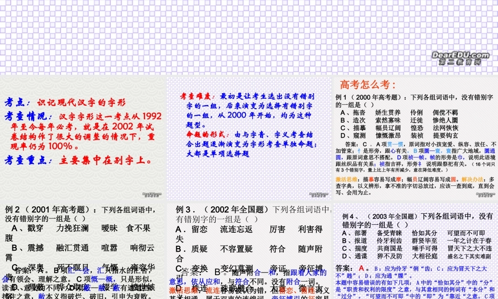 人教版高考复习专题字形的复习教学课件