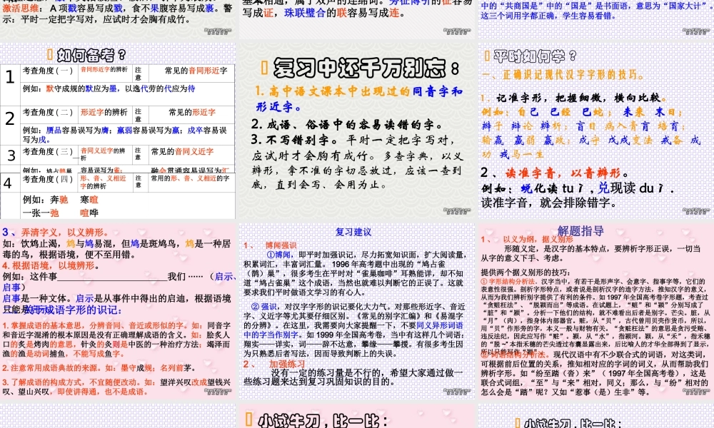 人教版高考复习专题字形的复习教学课件