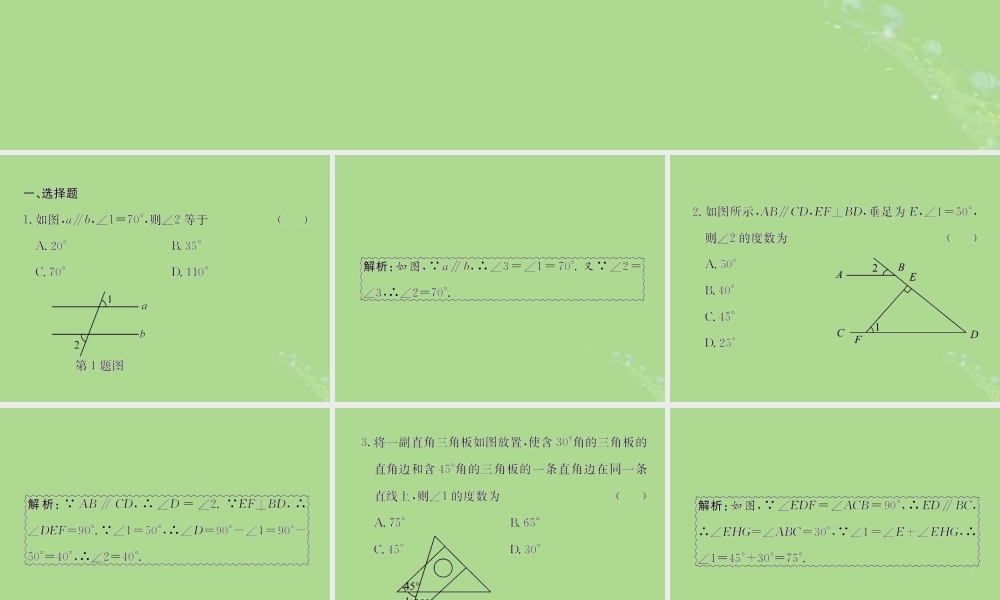 中考数学复习 第16课时 角、相交线与平行线(课后作业)课件
