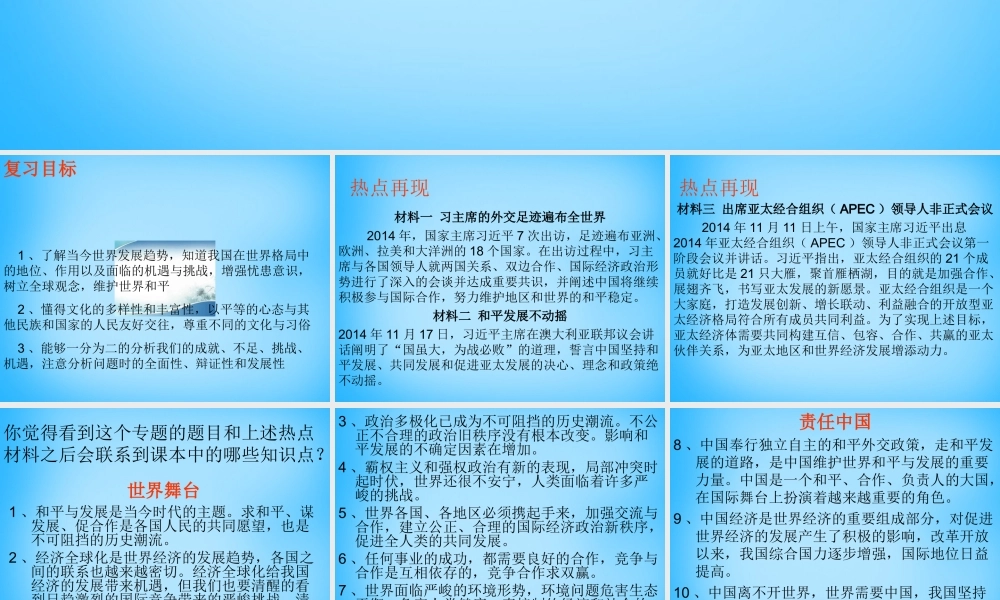 中考政治热点复习 世界舞台 责任中国课件