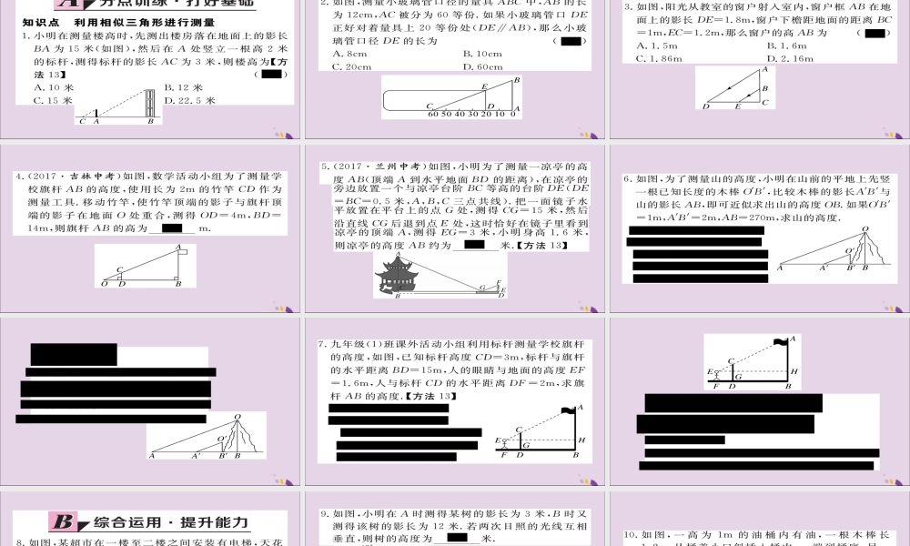 九年级数学上册 第四章 图形的相似 46 利用相似三角形测高习题课件 (新版)北师大版 课件