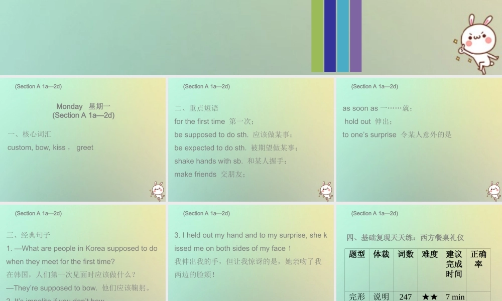 九年级英语全册 Unit 10 You re supposed to shake hands Monday复现式周周练课件 (新版)人教新目标版 课件