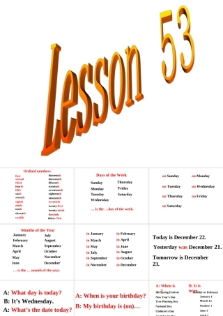 冀教版七年级英语上册Unit7 Days and months-lesson 53(1)ppt 课件