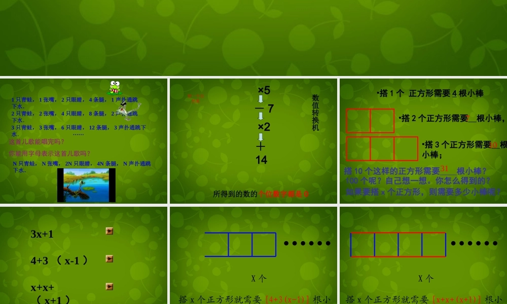 中学七年级数学上册 3.1 字母表示数课件 (新版)北师大版