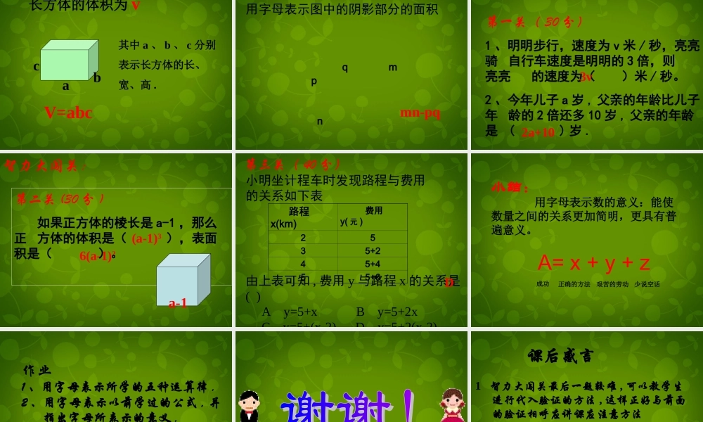 中学七年级数学上册 3.1 字母表示数课件 (新版)北师大版
