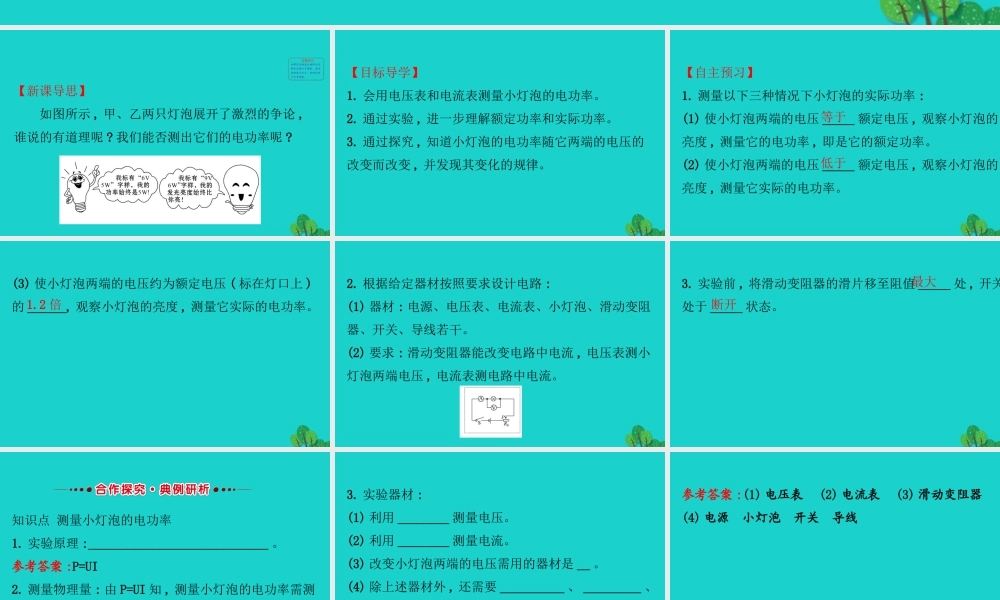 九年级物理全册 第十八章 第3节测量小灯泡的电功率习题课件 (新版)新人教版 课件