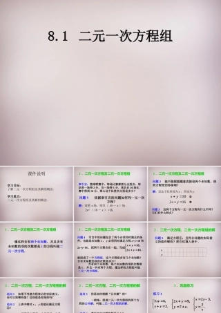 广东省惠东县铁涌中学七年级数学下册 8.1 二元一次方程组课件 (新版)新人教版