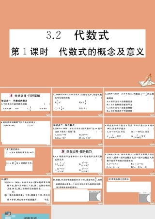 学上册 第三章 代数式 3.2 第1课时 代数式的概念及意义作业课件 (新版)冀教版 课件