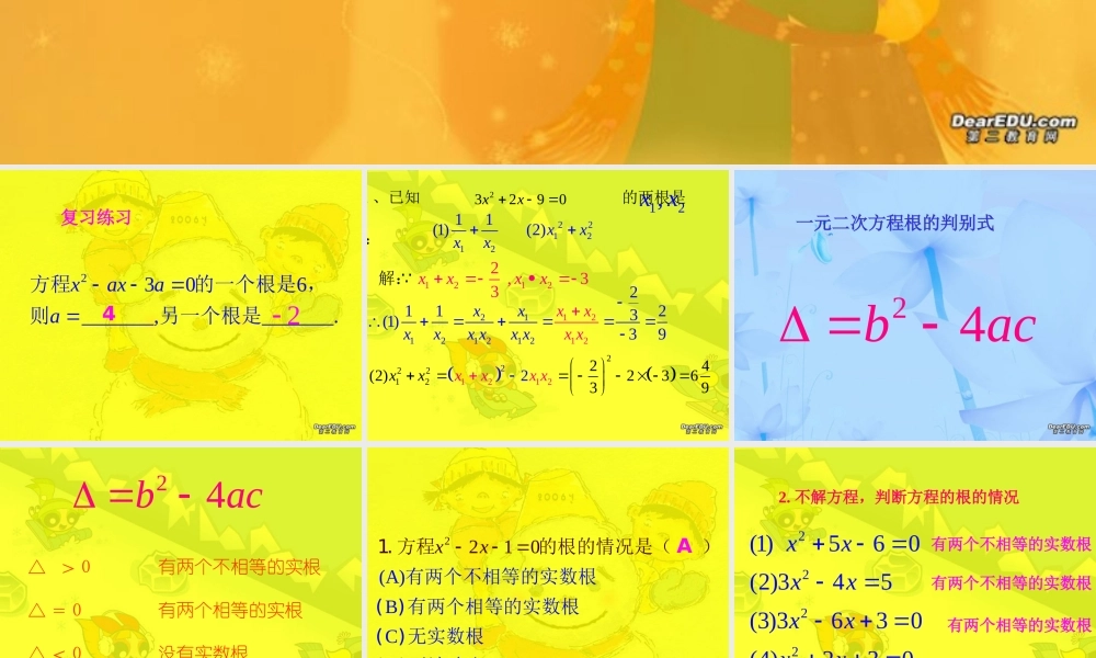 新课标中考数学复习课件 根的判别式 课件