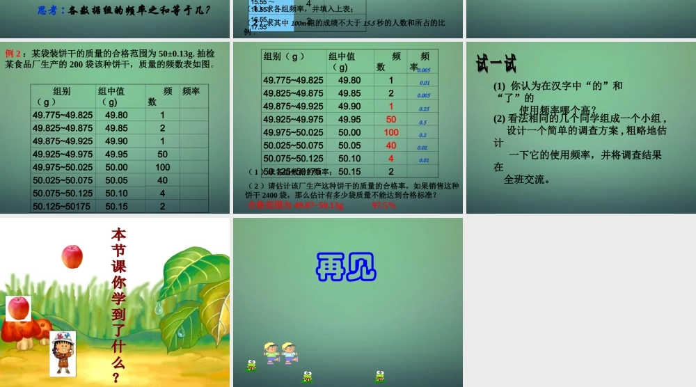 中学七年级数学下册 6.4频数和频率(第2课时)课件 (新版)浙教版 课件