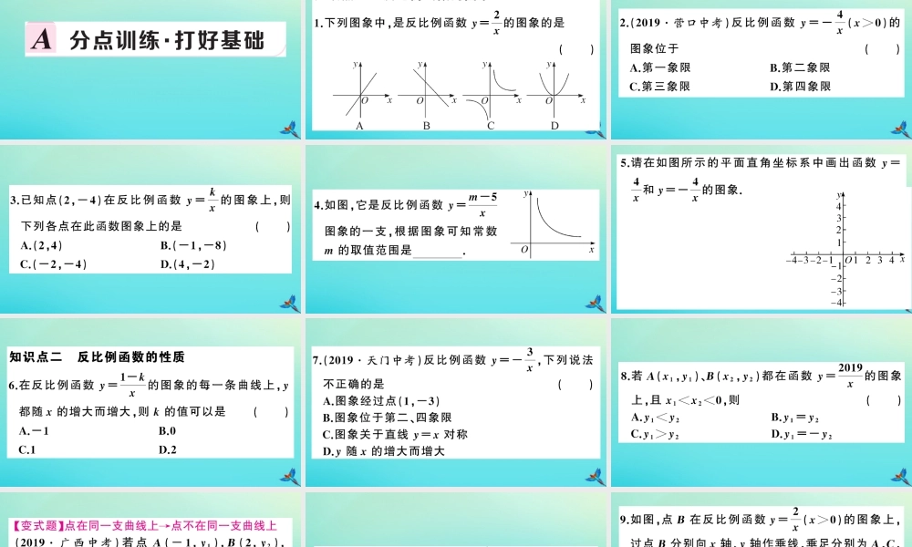 九年级数学上册 第21章 二次函数与反比例函数 215 反比例函数 第2课时 反比例函数的图象和性质作业课件 (新版)沪科版 课件