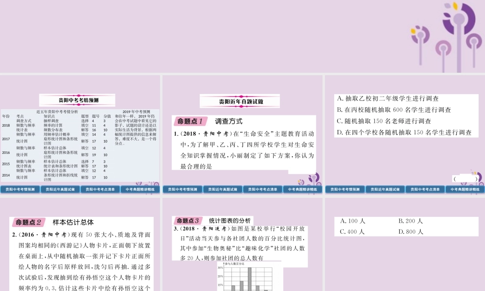 中考数学总复习 第一部分 教材知识梳理 第8章 统计与概率 第1节 数据的收集、整理与描述(精讲)课件
