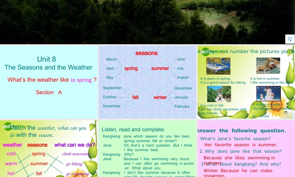 七年级英语下册：Unit 8 Topic 1 What s the weather like in spring Section A课件(仁爱版) 课件