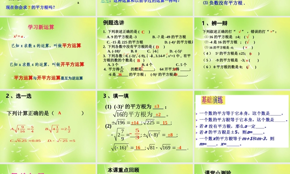 八年级数学上册 4.1 平方根课件1 (新版)苏科版 课件
